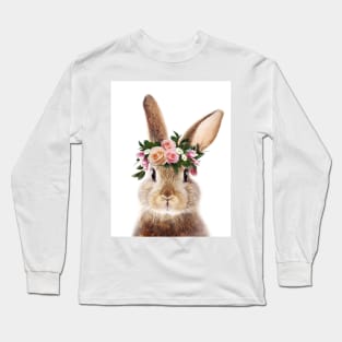 Baby Rabbit, Brown Bunny with Flower Crown, Baby Animals Art Print by Synplus Long Sleeve T-Shirt